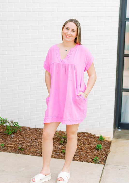 Gauze Tunic Dress - Pink