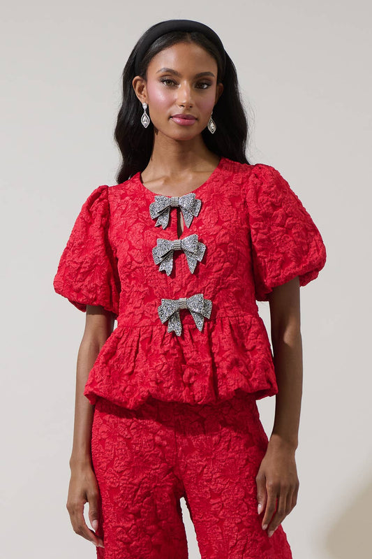 The Arielle Jacquard Bow Top