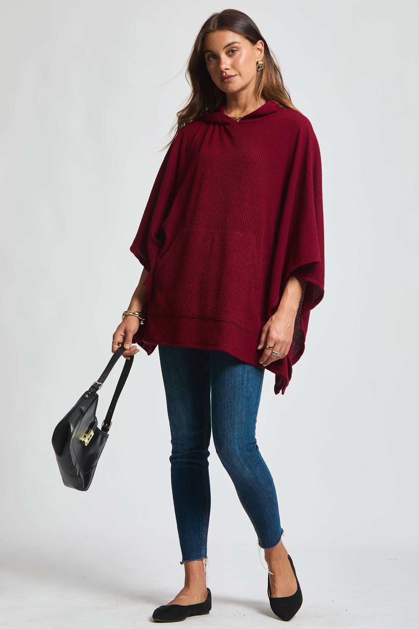 Ribbed Knit Poncho Top - Olive
