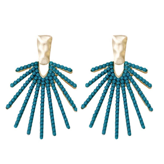 Dark Turquoise Sunburst Statement Drop Earrings