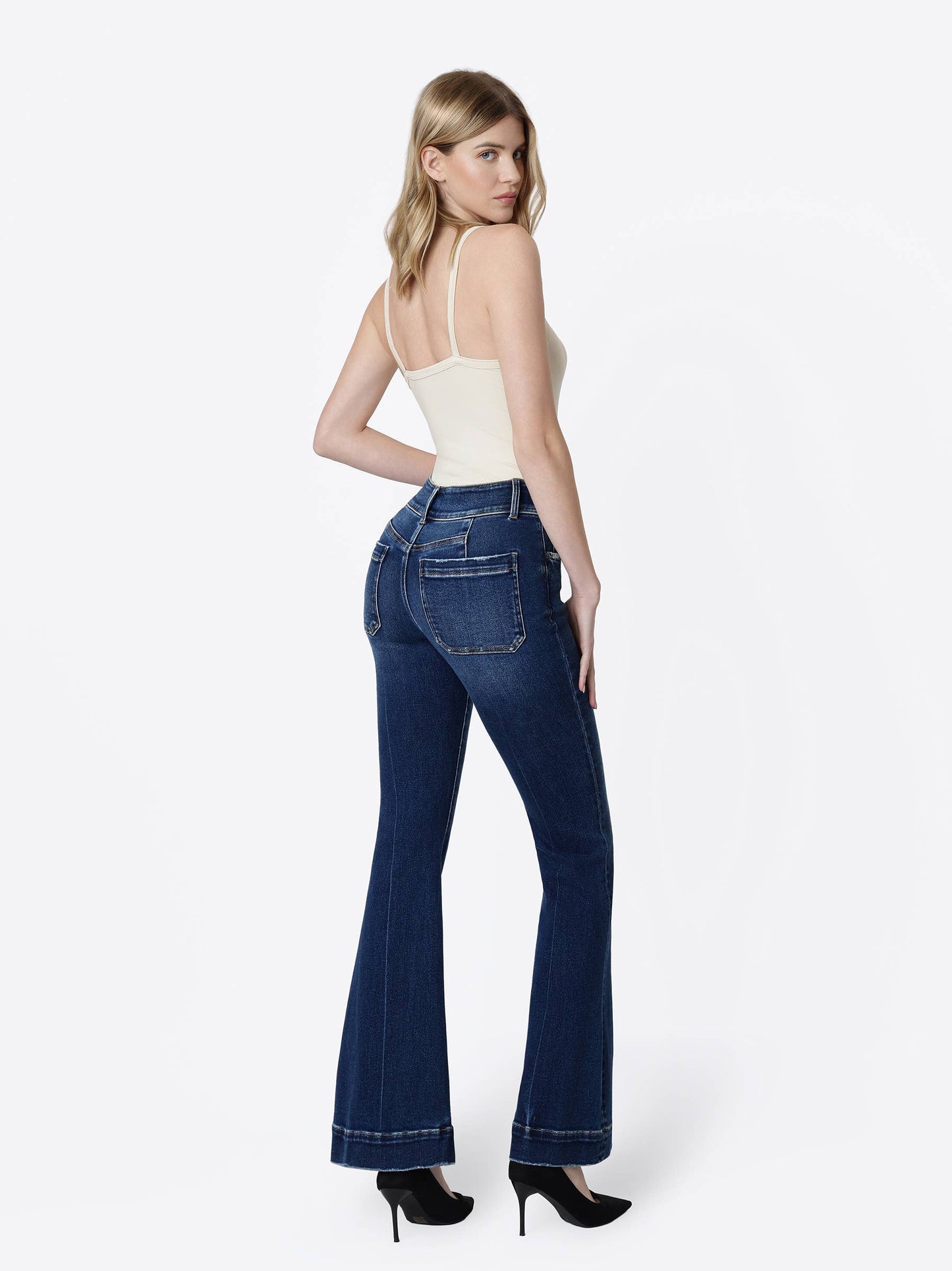 High Rise Yoke Flare Jeans