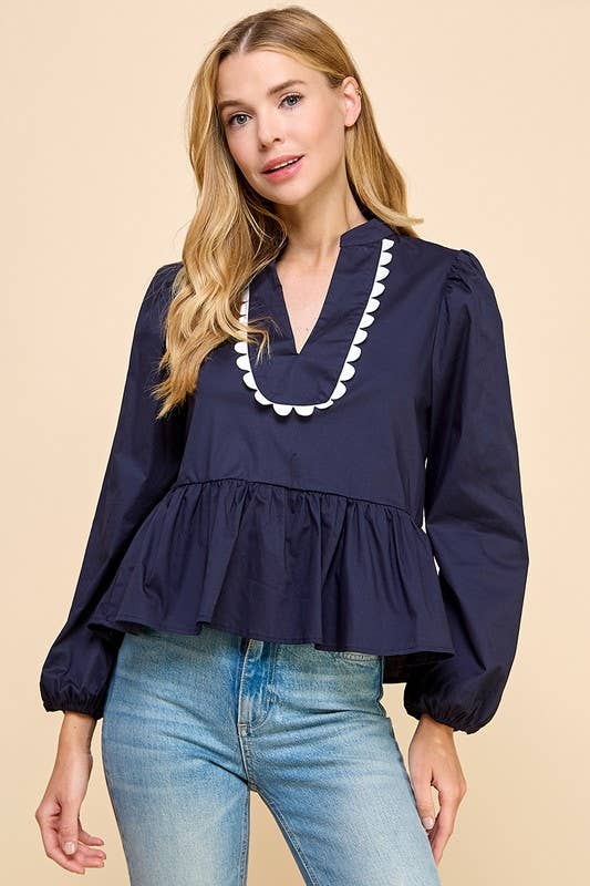 Navy Peplum Blouse