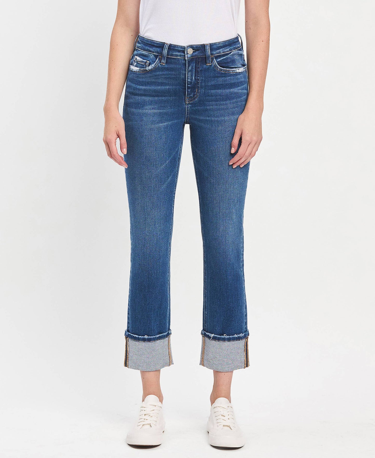 HIGH RISE CUFFED SLIM STRAIGHT JEANS
