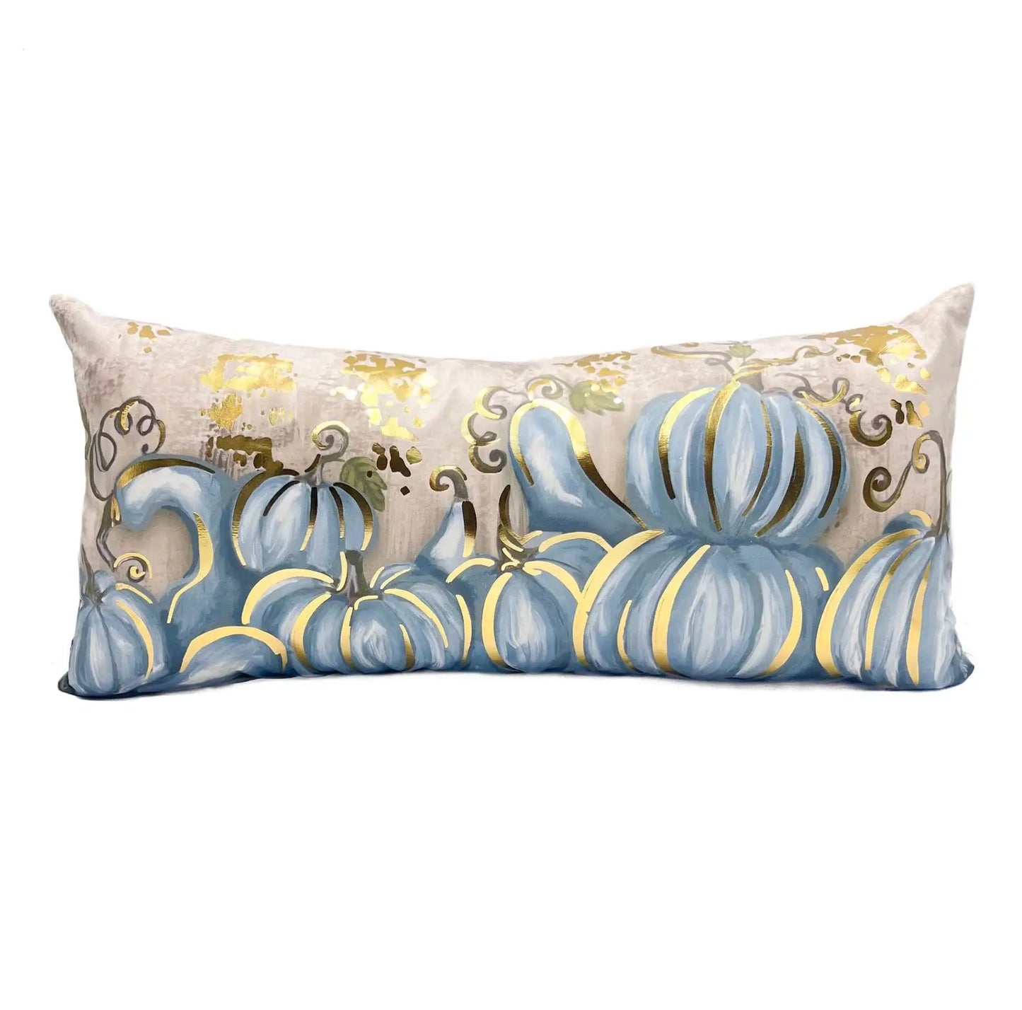 Golden Blue Pumpkins Lumbar Pillow: Polyester