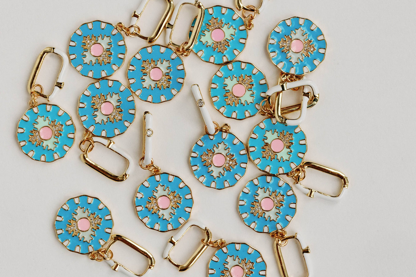 Blue Capri Tile Enamel Charm Statement Earrings