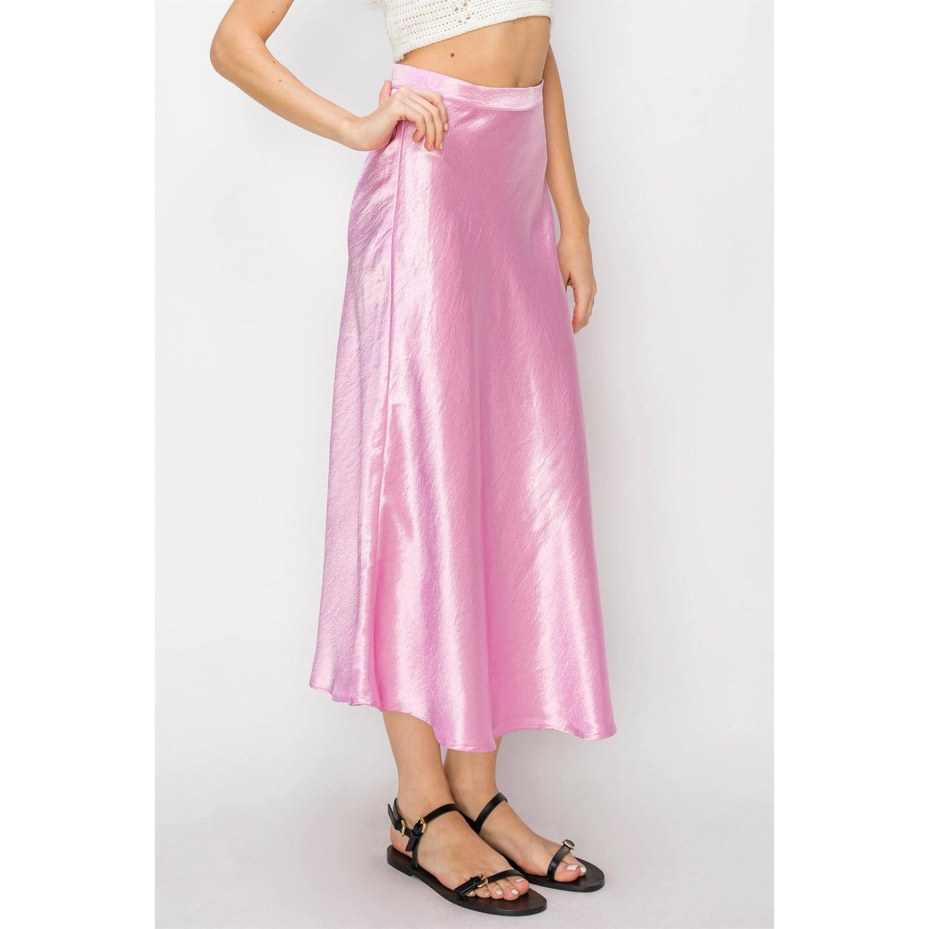 Satin Midi Skirt - Pink