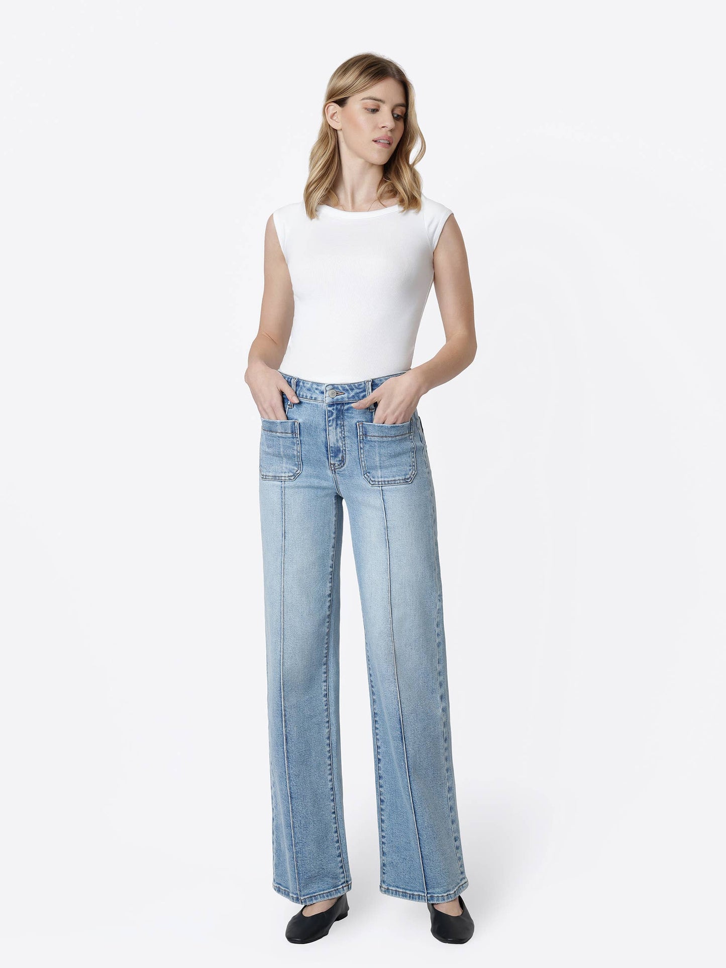 High Rise Patch Pocket Jeans
