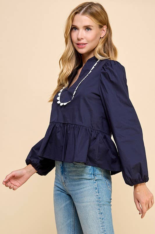 Navy Peplum Blouse