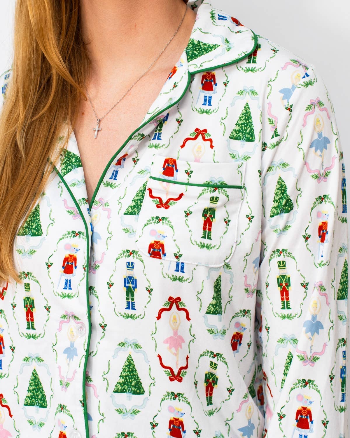 Nutcracker Waltz Long Sleeve Button Up Sleep Shirt