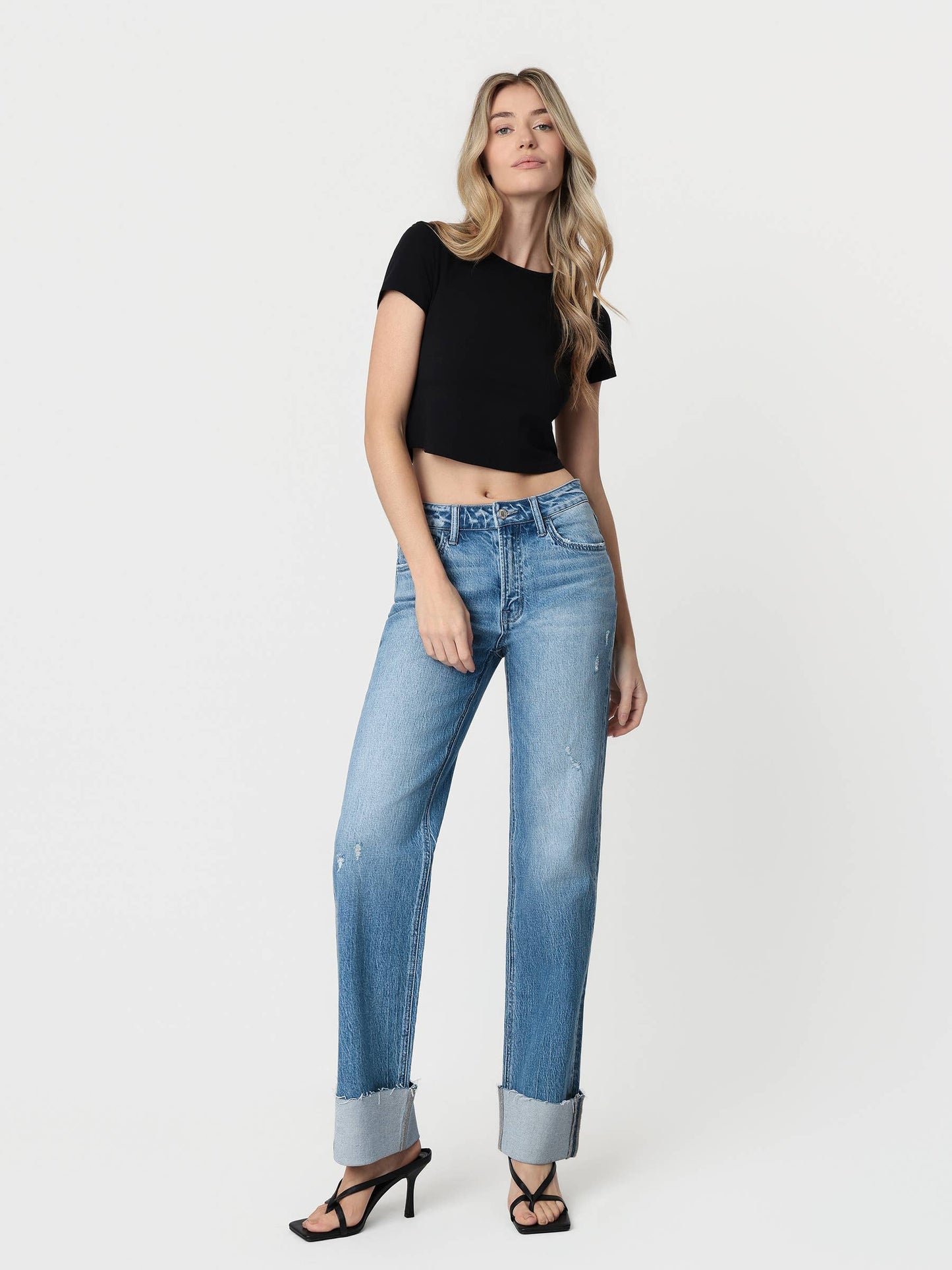 High Rise Cuffed Wide Leg Jeans