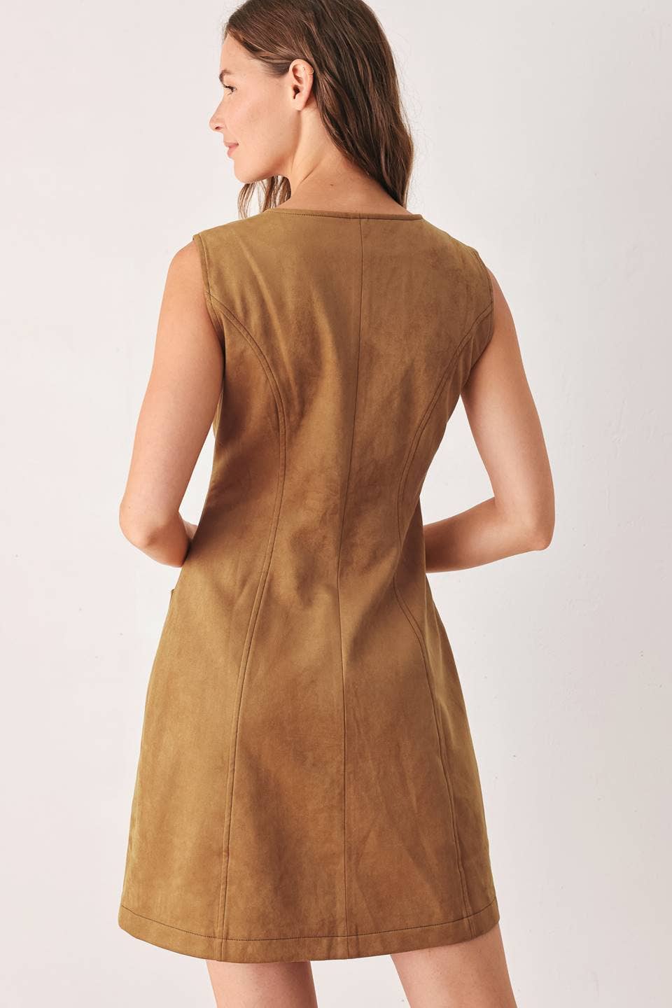 Faux Suede Mini Dress - Caramel