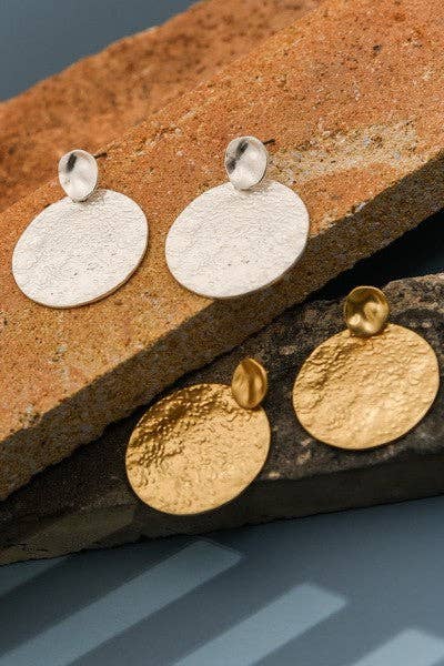 Hammered Drop Earrings - Gold