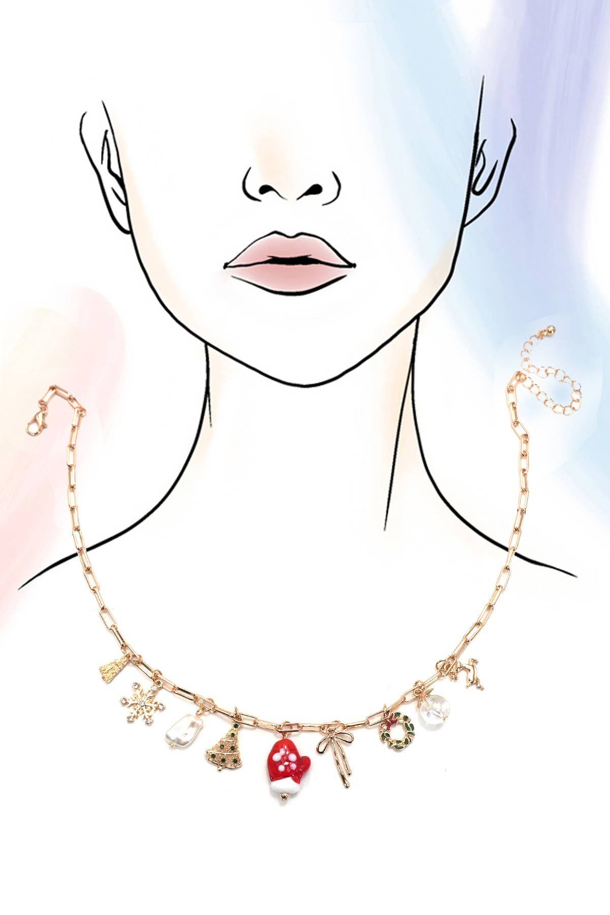 Christmas Tree Mitten Rudolph Necklace