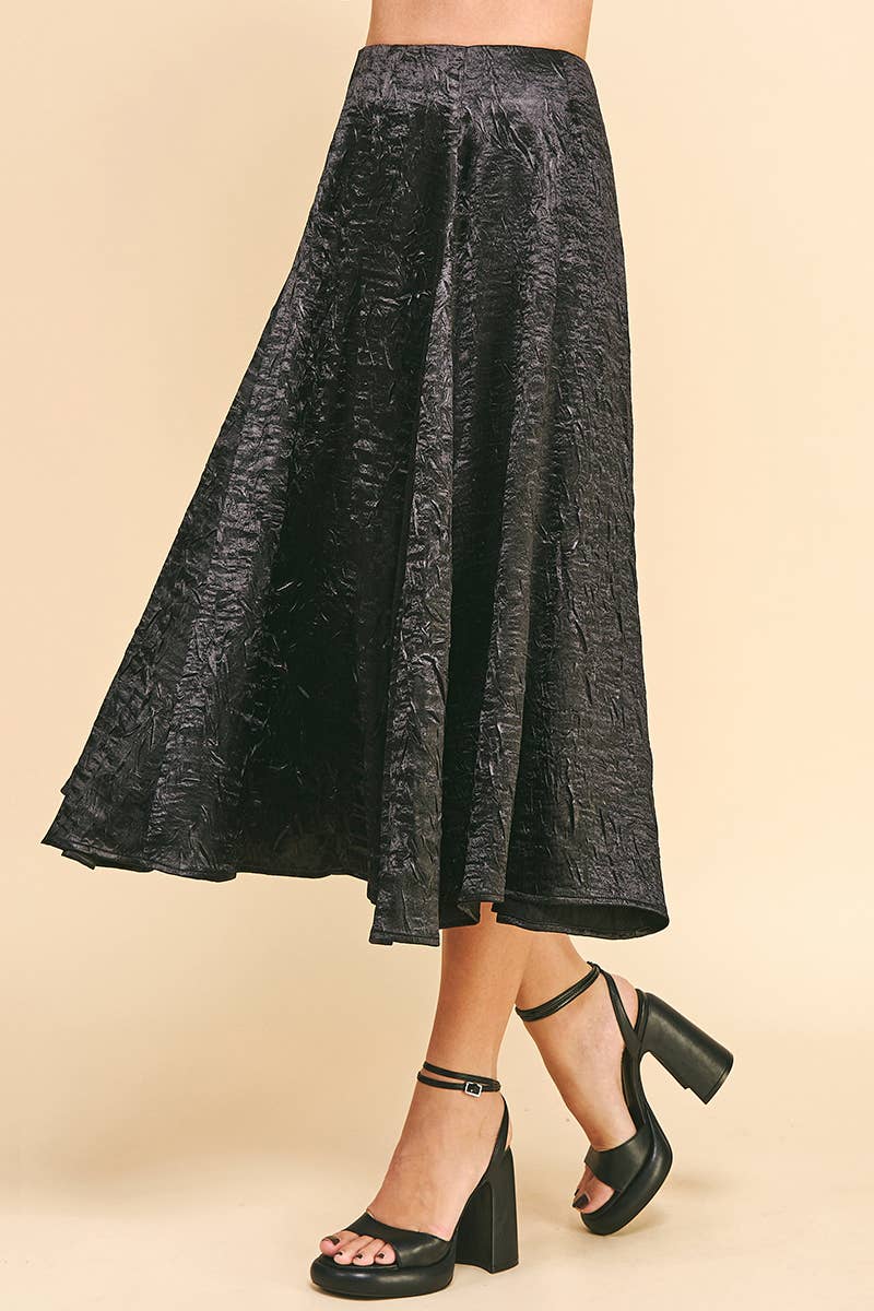 Textured Satin Skirt - Black