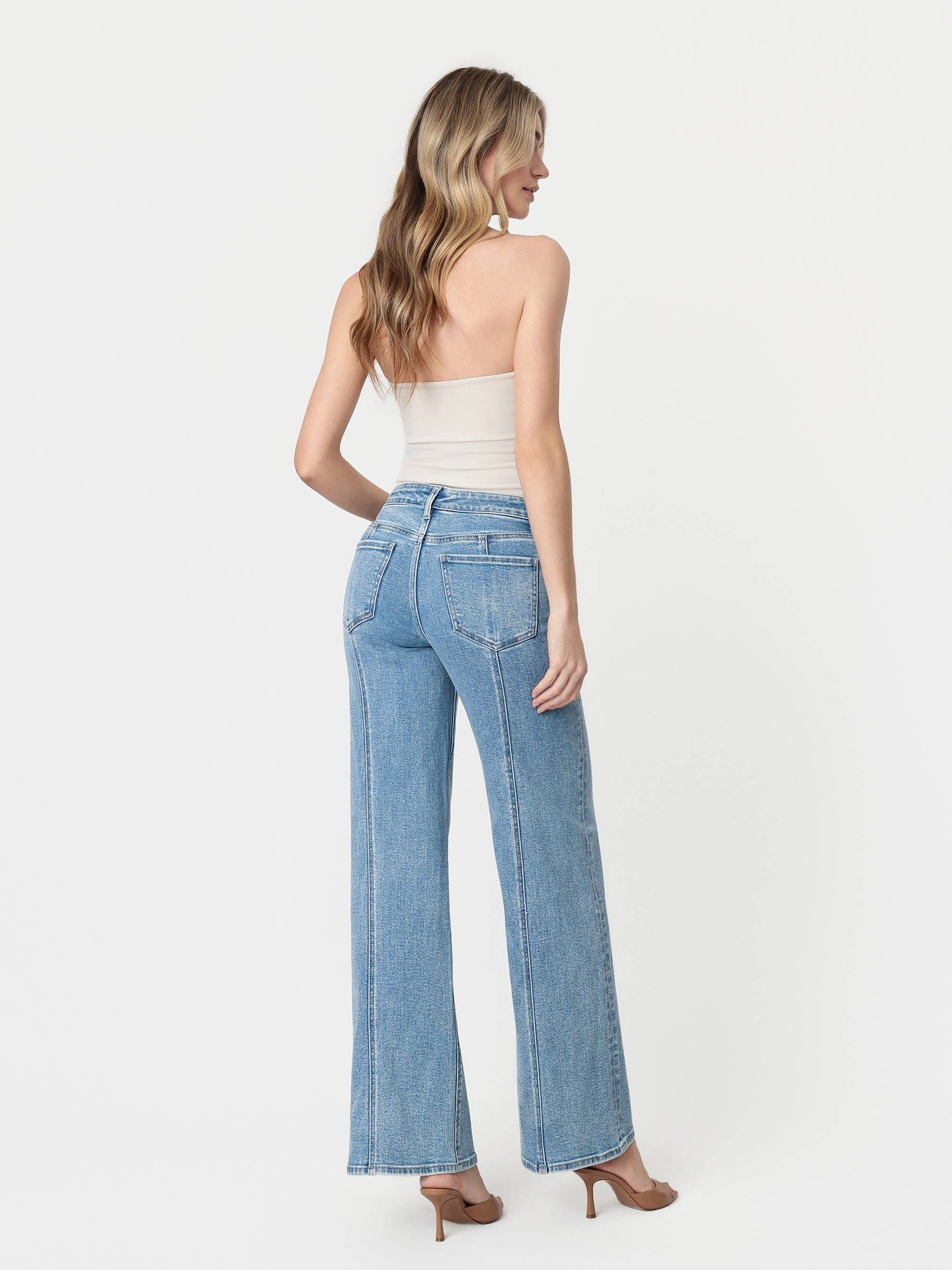 High Rise Panel Wide Leg Jeans