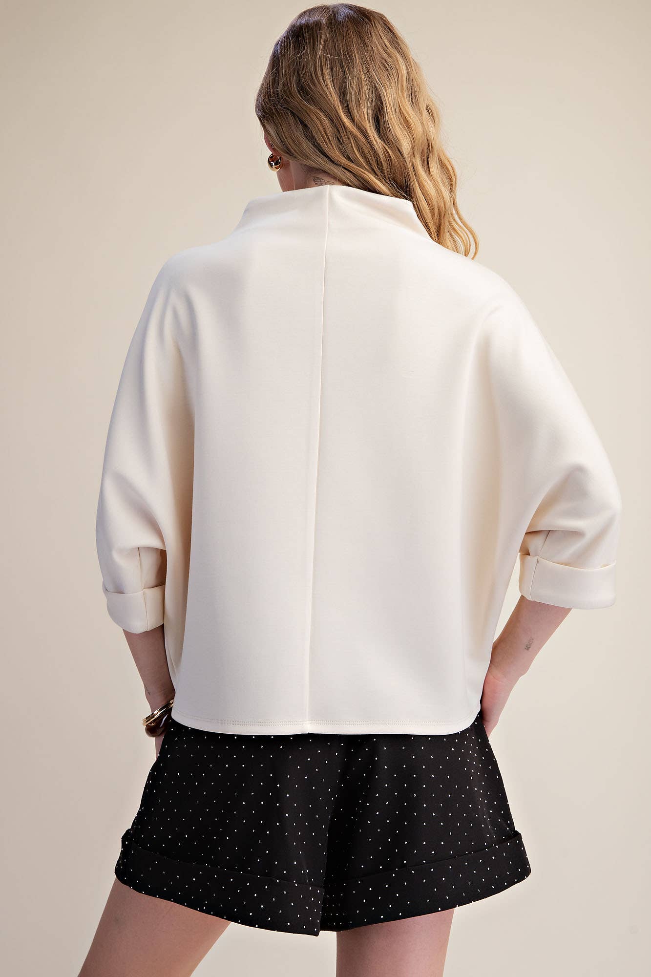 Mock-Neck 3/4 Sleeve Top: Ivory