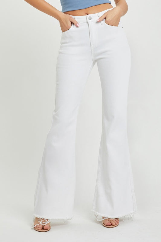 Risen Mid Rise Flare Jeans - White
