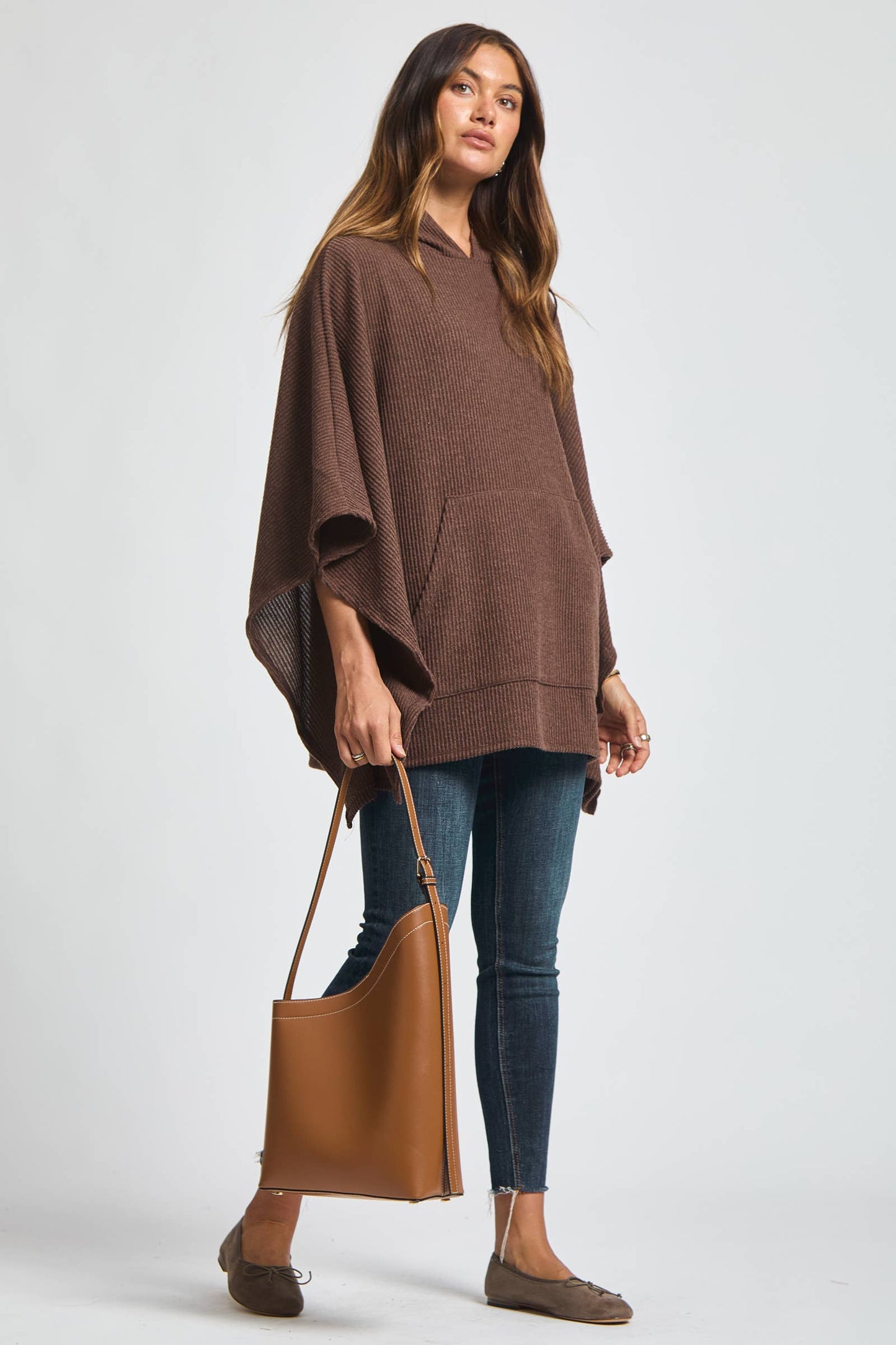 Ribbed Knit Poncho Top - Olive