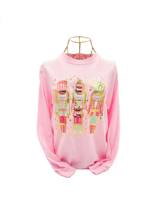 Gold Foil Pink and Mint Nutcrackers Long Sleeve Shirt