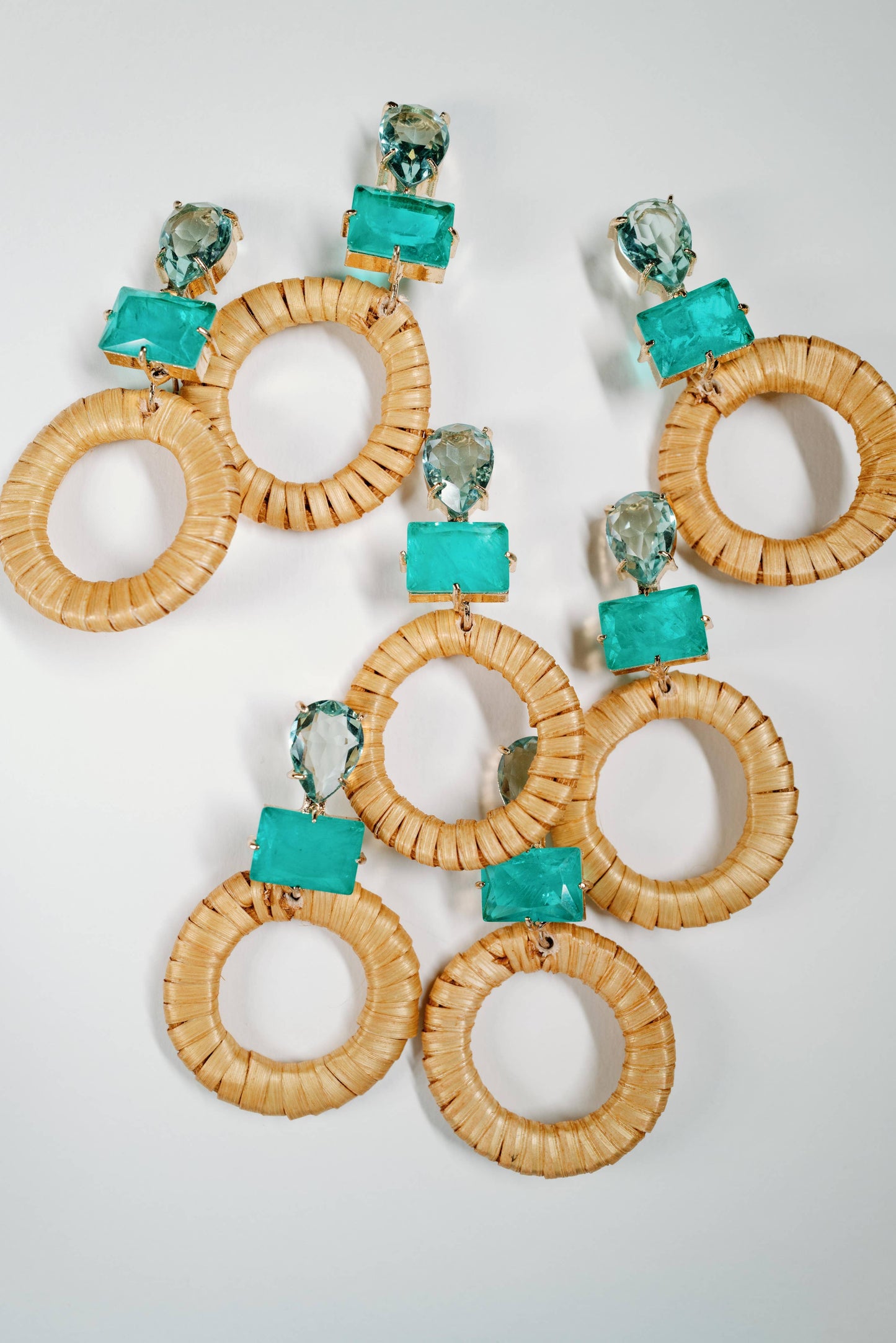 Turquoise Rattan Circle Drop Statement Earrings