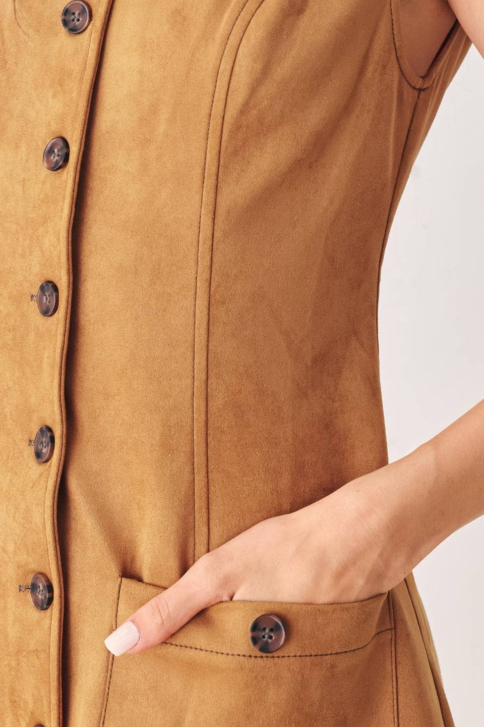 Faux Suede Mini Dress - Caramel