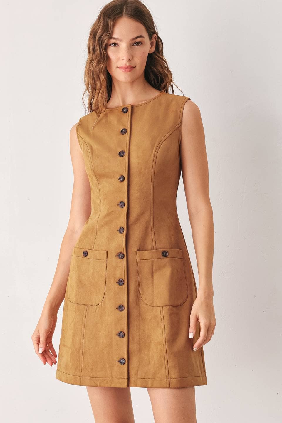 Faux Suede Mini Dress - Caramel
