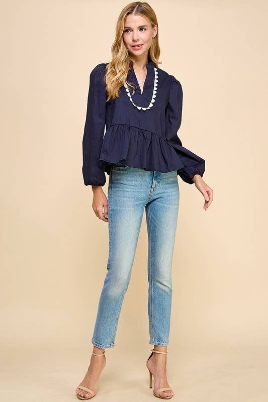 Navy Peplum Blouse