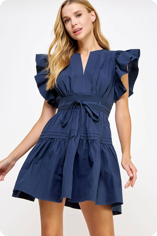 Poplin Mini Dress: Navy
