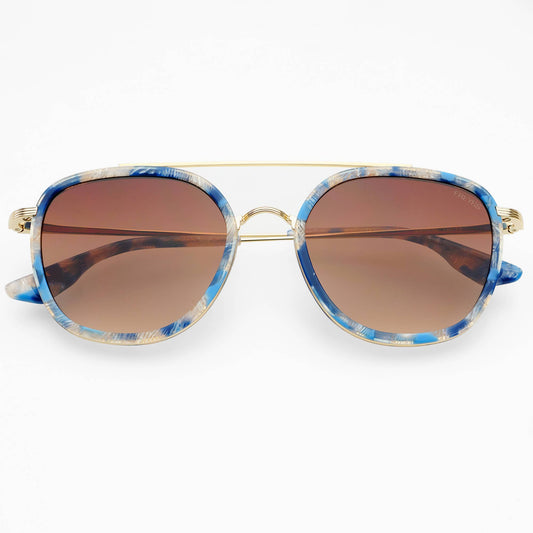 Weston Acetate Round Unisex Sunglasses: Blue Tortoise