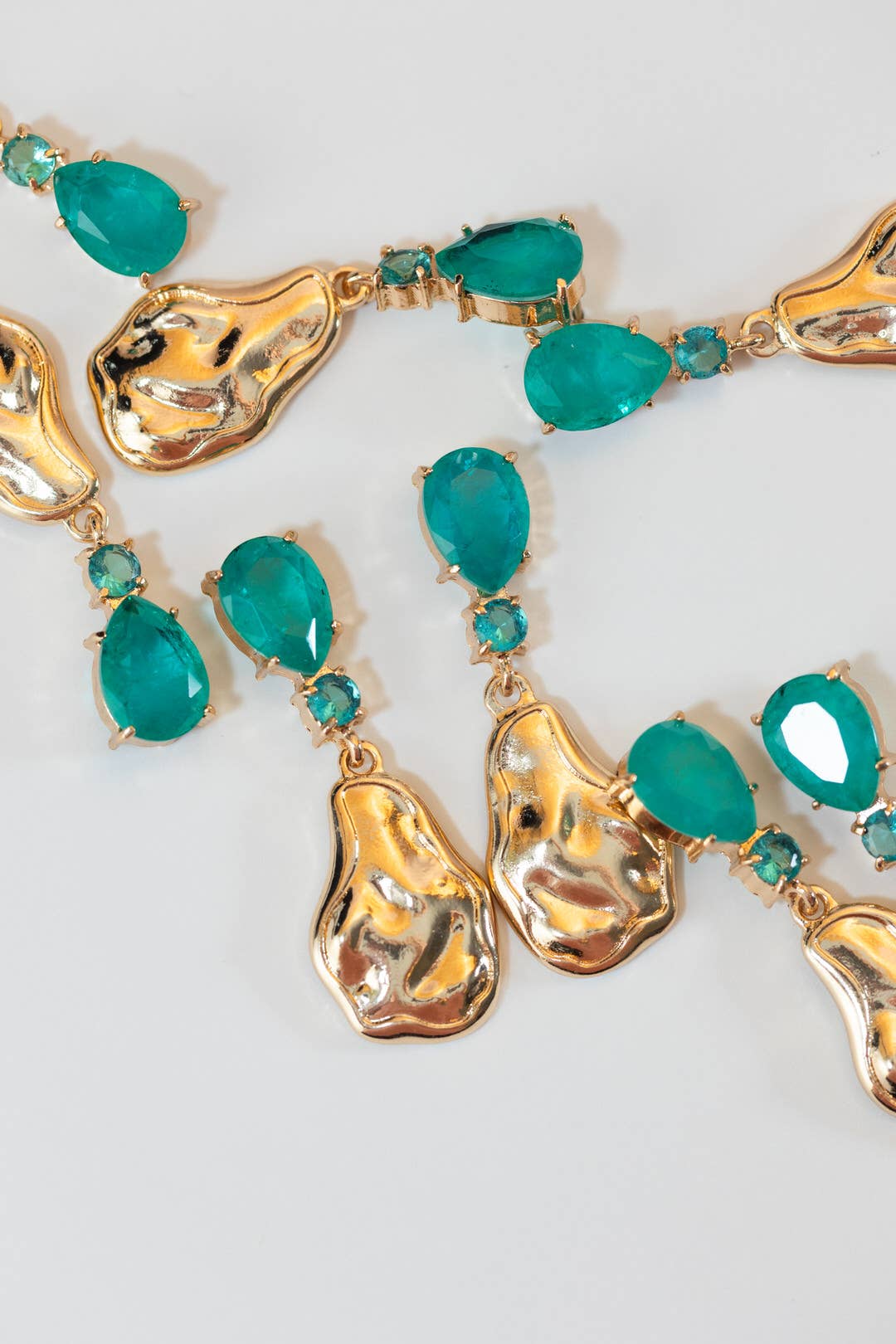 Sculpted Gold Turquoise Drop Statement Earrings