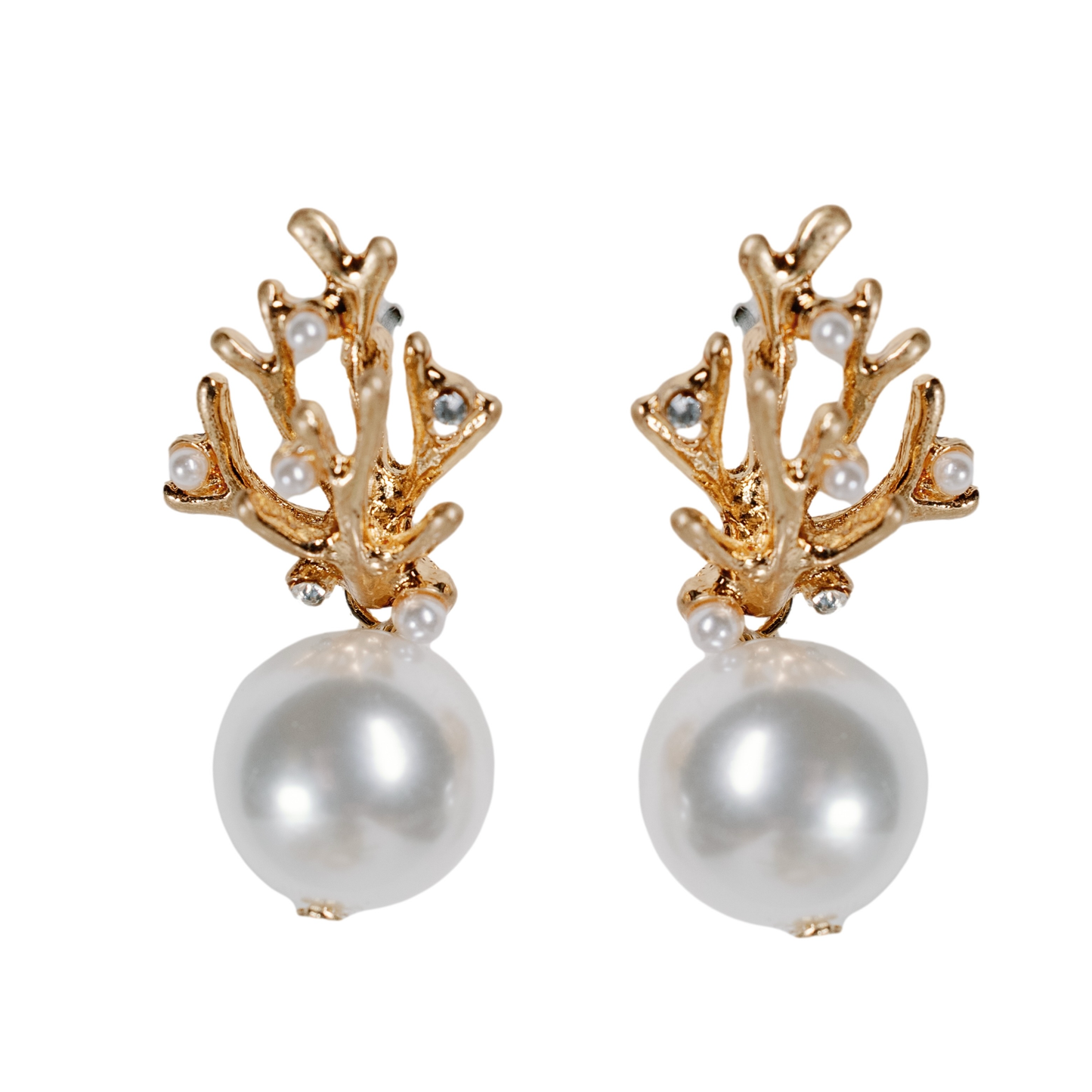 Pearl and Gold Coral Mini Statement Earrings
