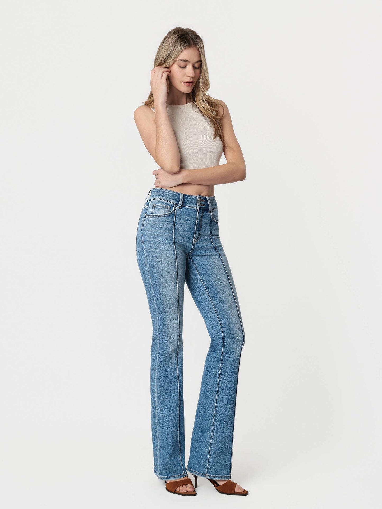 High Rise Pintuck Bootcut Jeans