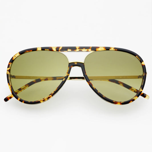 Shay (NEW) Unisex Aviator Sunglasses: Tortoise / Light Green