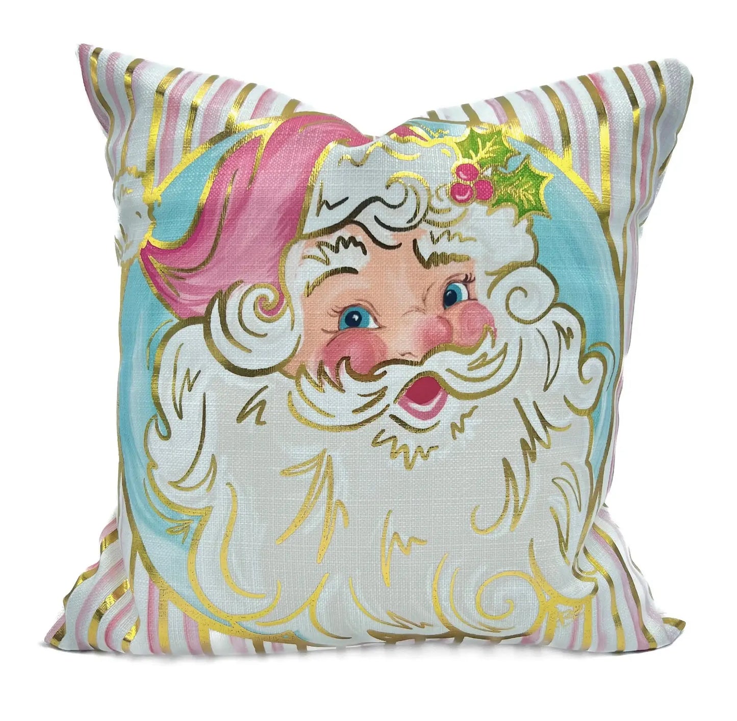 Gold Foil Pretty N' Pink Santa Pillow