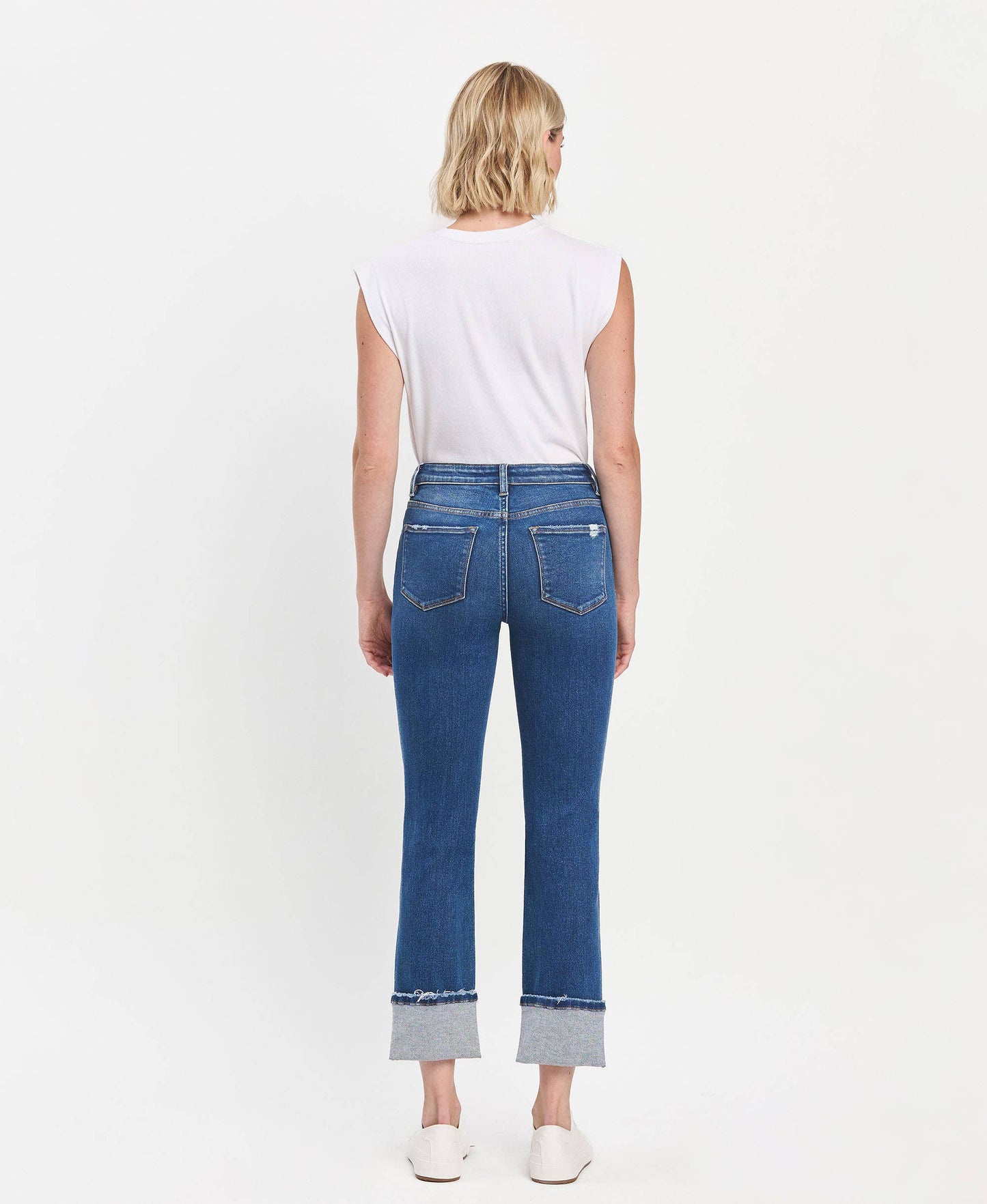 HIGH RISE CUFFED SLIM STRAIGHT JEANS