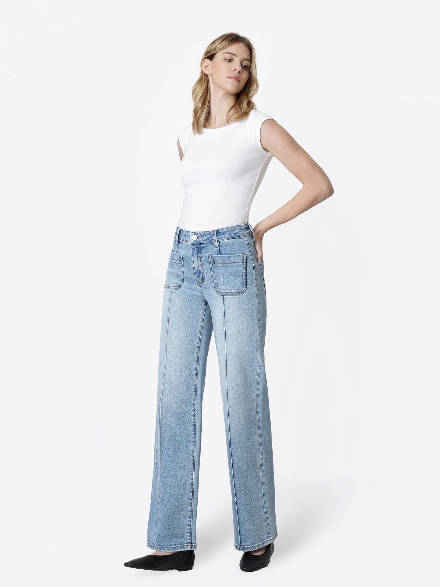 High Rise Patch Pocket Jeans