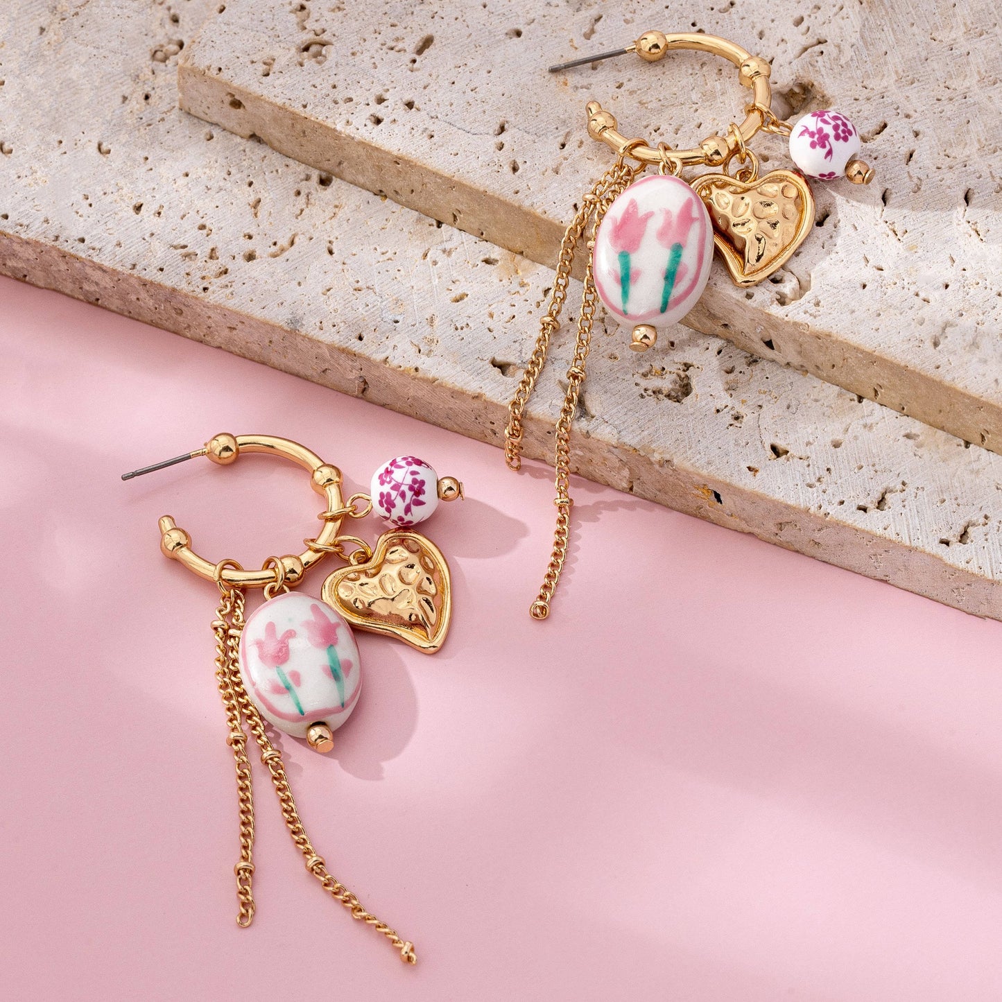 Floral Charm Hoop Earrings