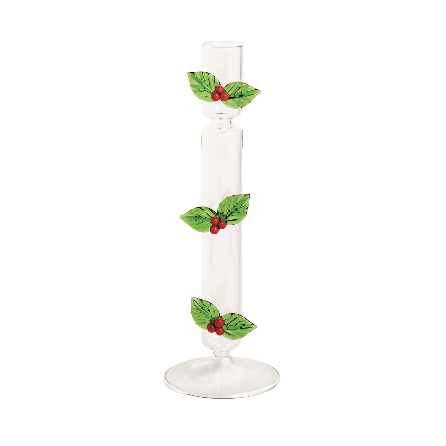 Holly Glass Candlestick