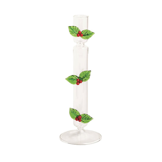 Holly Glass Candlestick