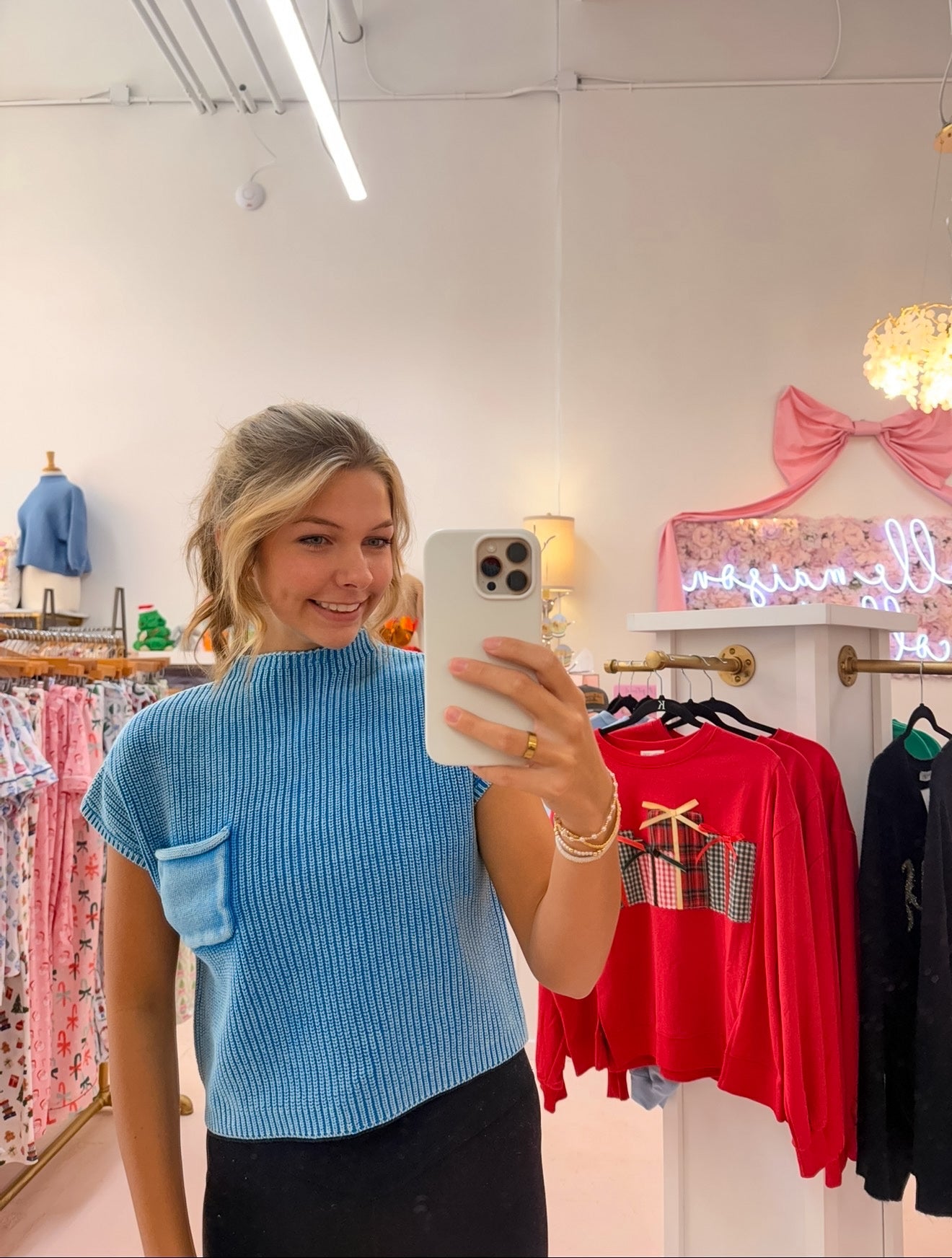 Acid Wash Pocket Sweater -Sky