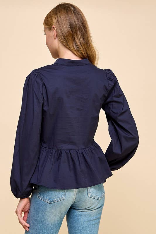 Navy Peplum Blouse