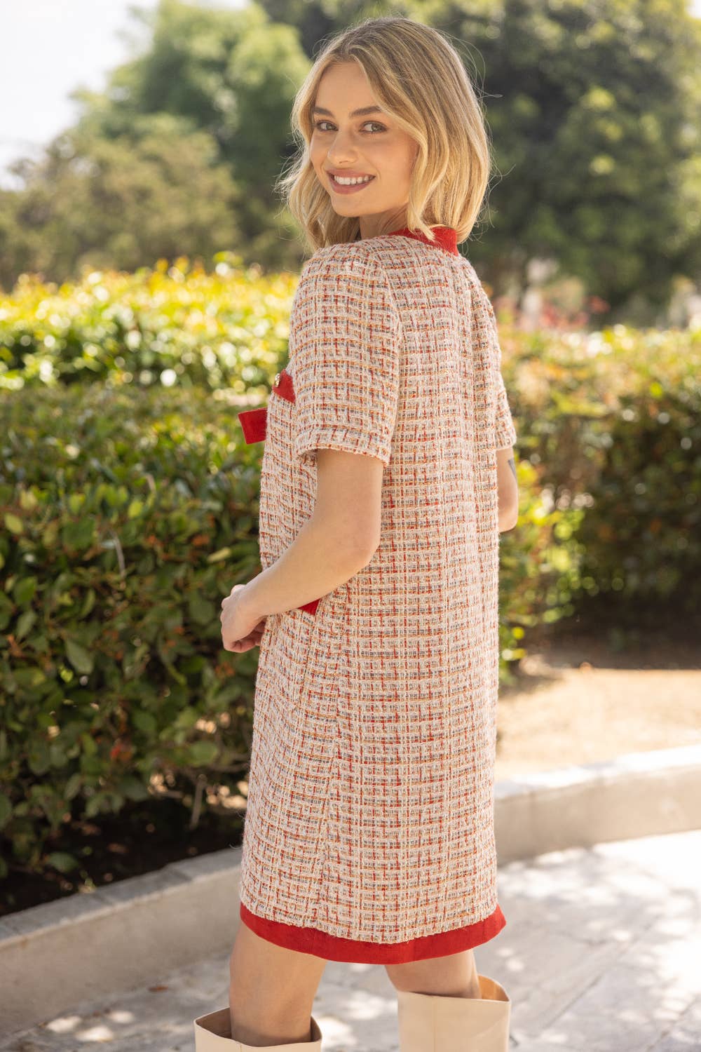 The Elaine Tweed Dress - Red