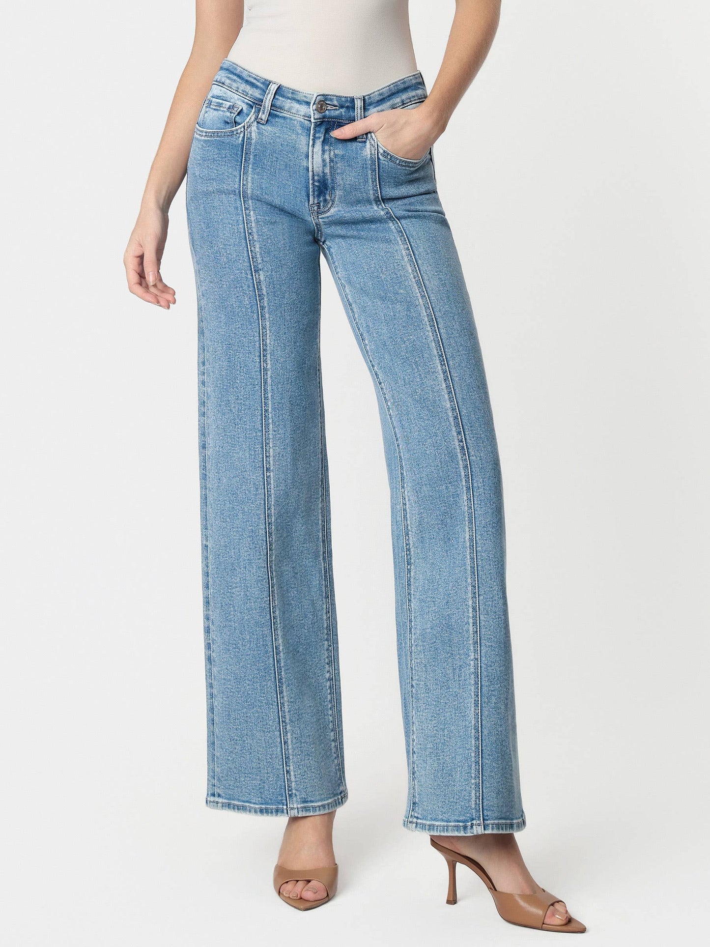 High Rise Panel Wide Leg Jeans