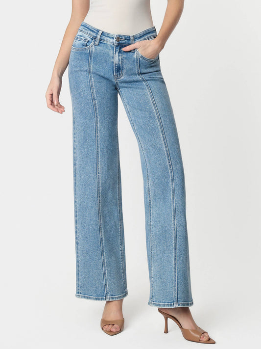 High Rise Panel Wide Leg Jeans