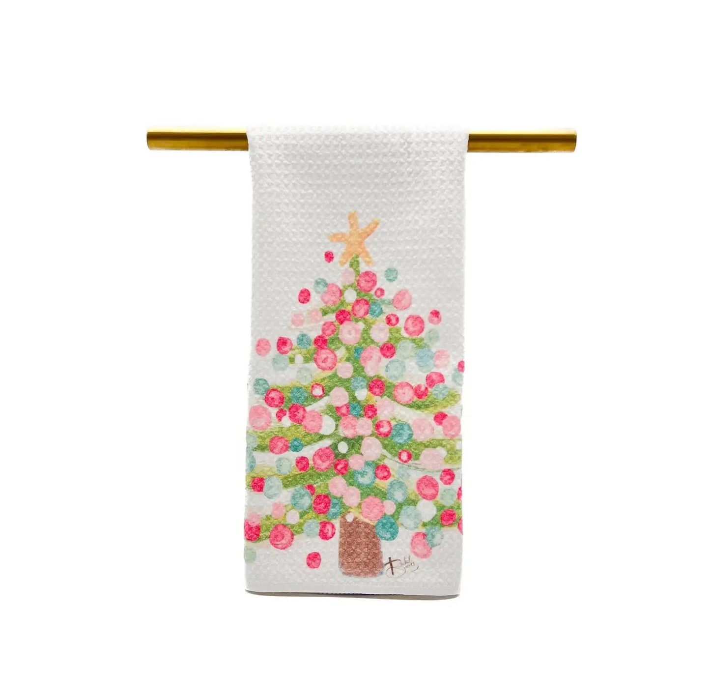 Pink and Mint Splatter Tree Tea Towel