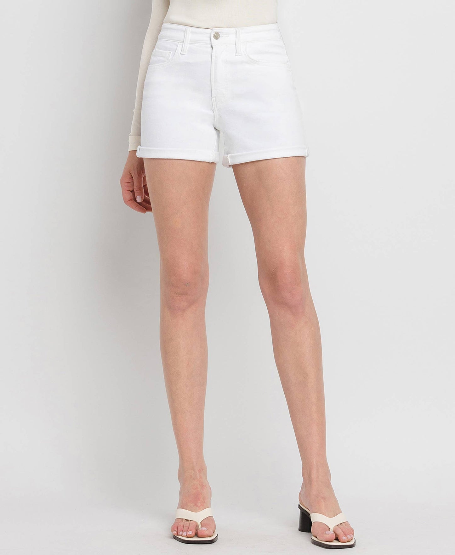 High Rise Double Cuffed Shorts - White