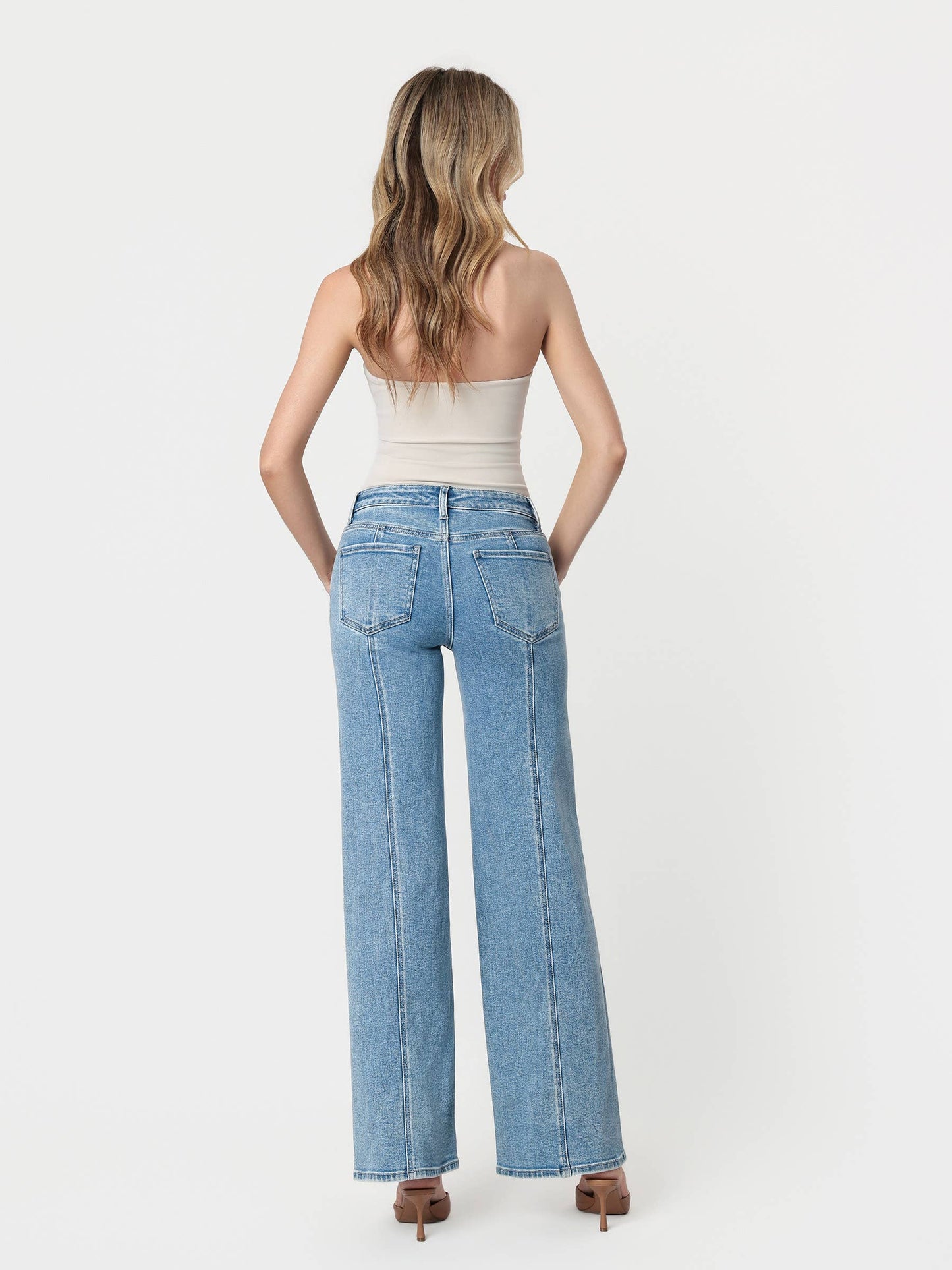 High Rise Panel Wide Leg Jeans