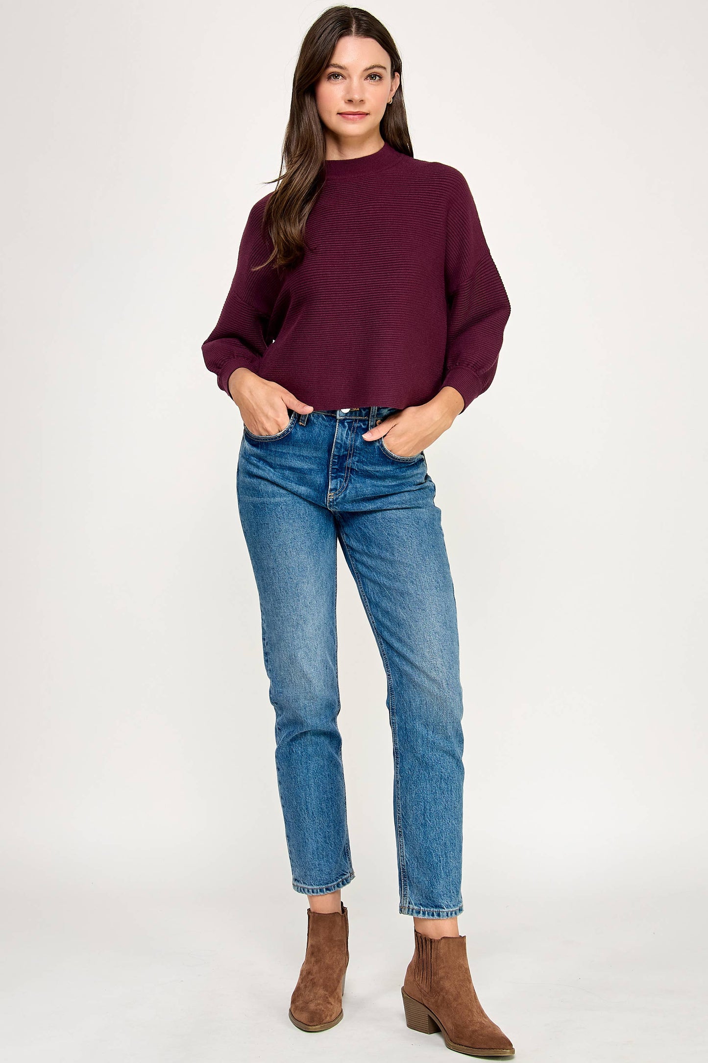 Balloon Sleeve Sweater - Merlot