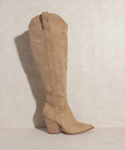 The Bronco Almond | Knee High Cowboy Western Boots: