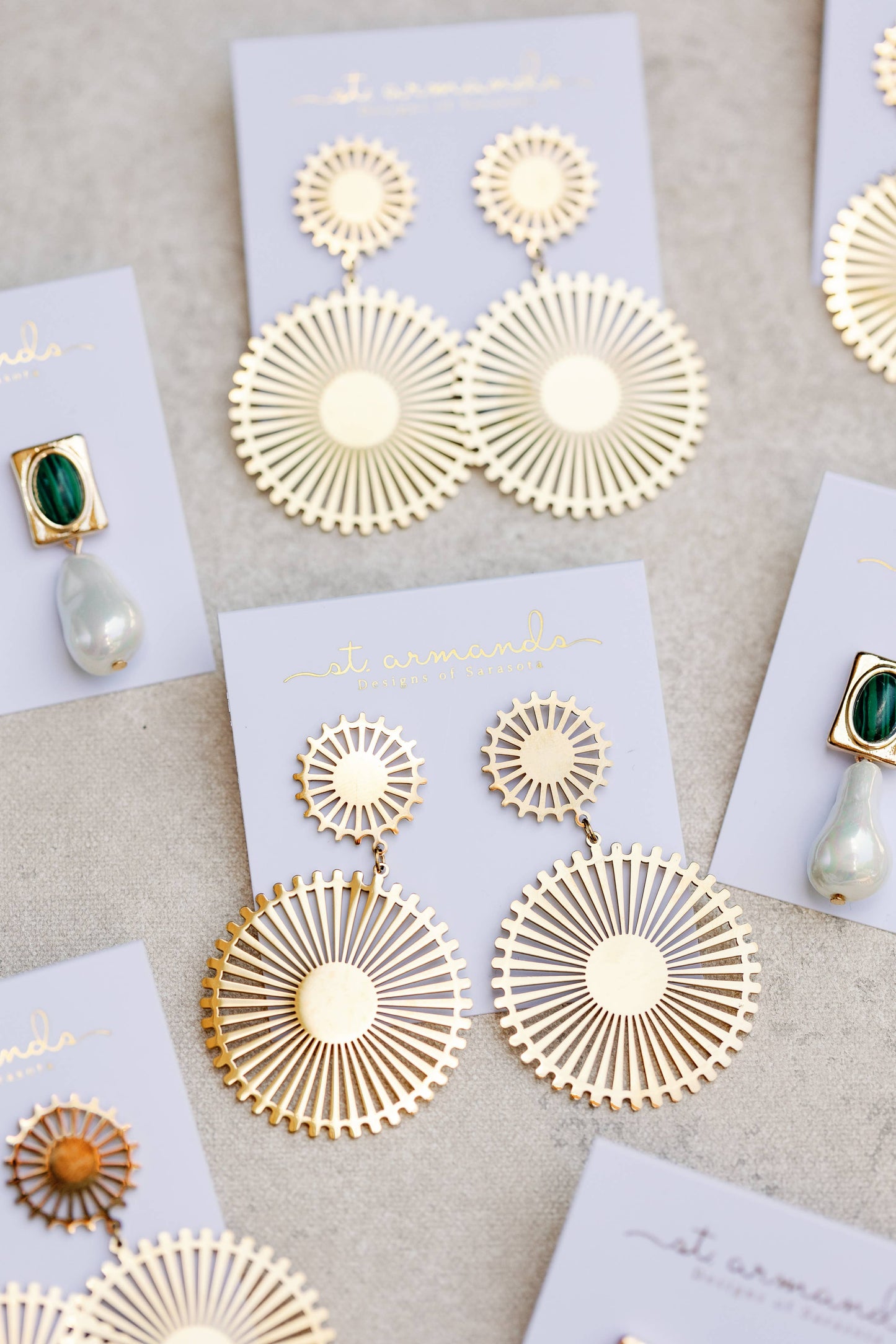 Gold Pinwheel Drop Earrings